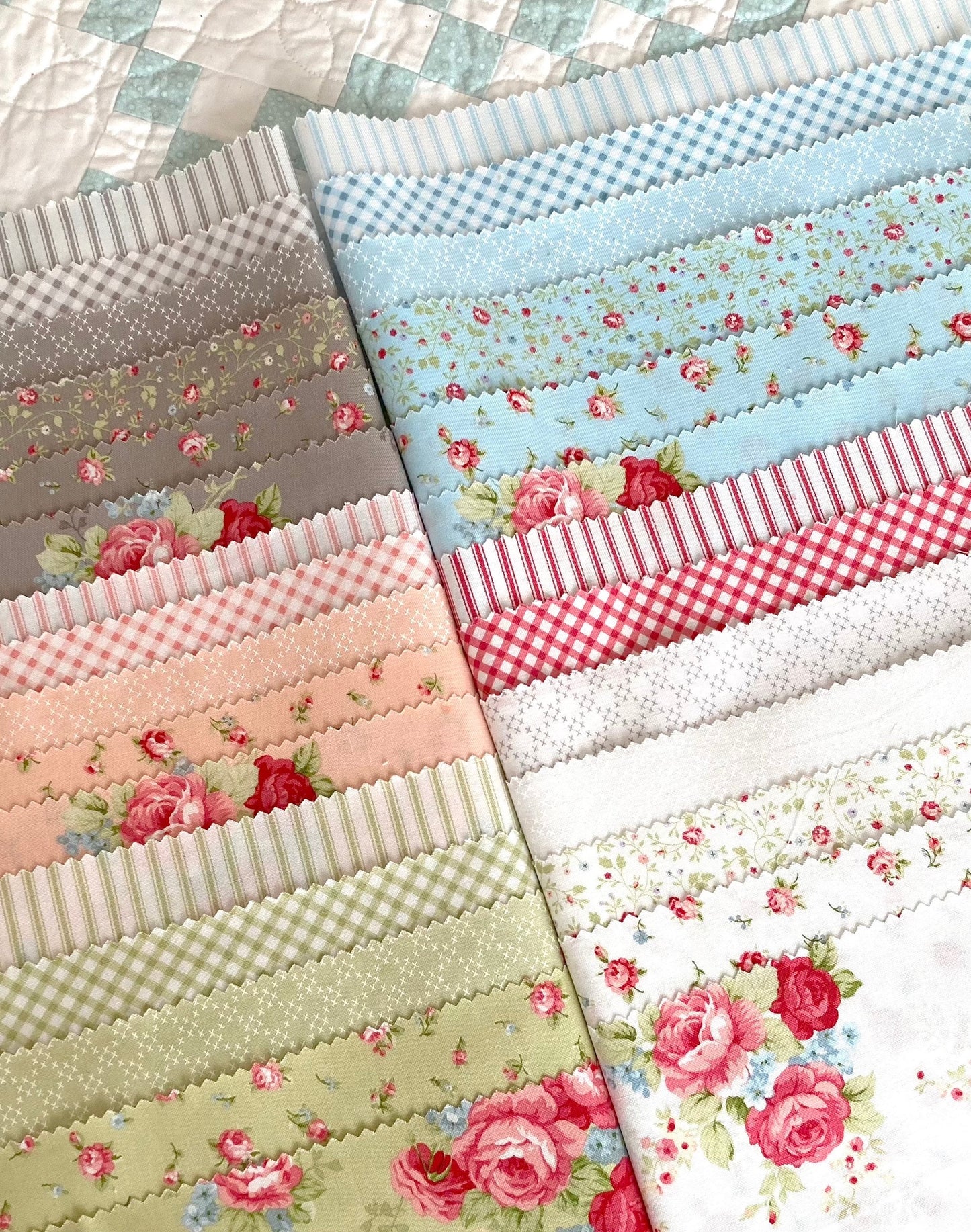 Ellie Green Pink Peach Small Vintage Floral by Brenda Riddle for Moda Cotton Quilting Fabric by the yard
