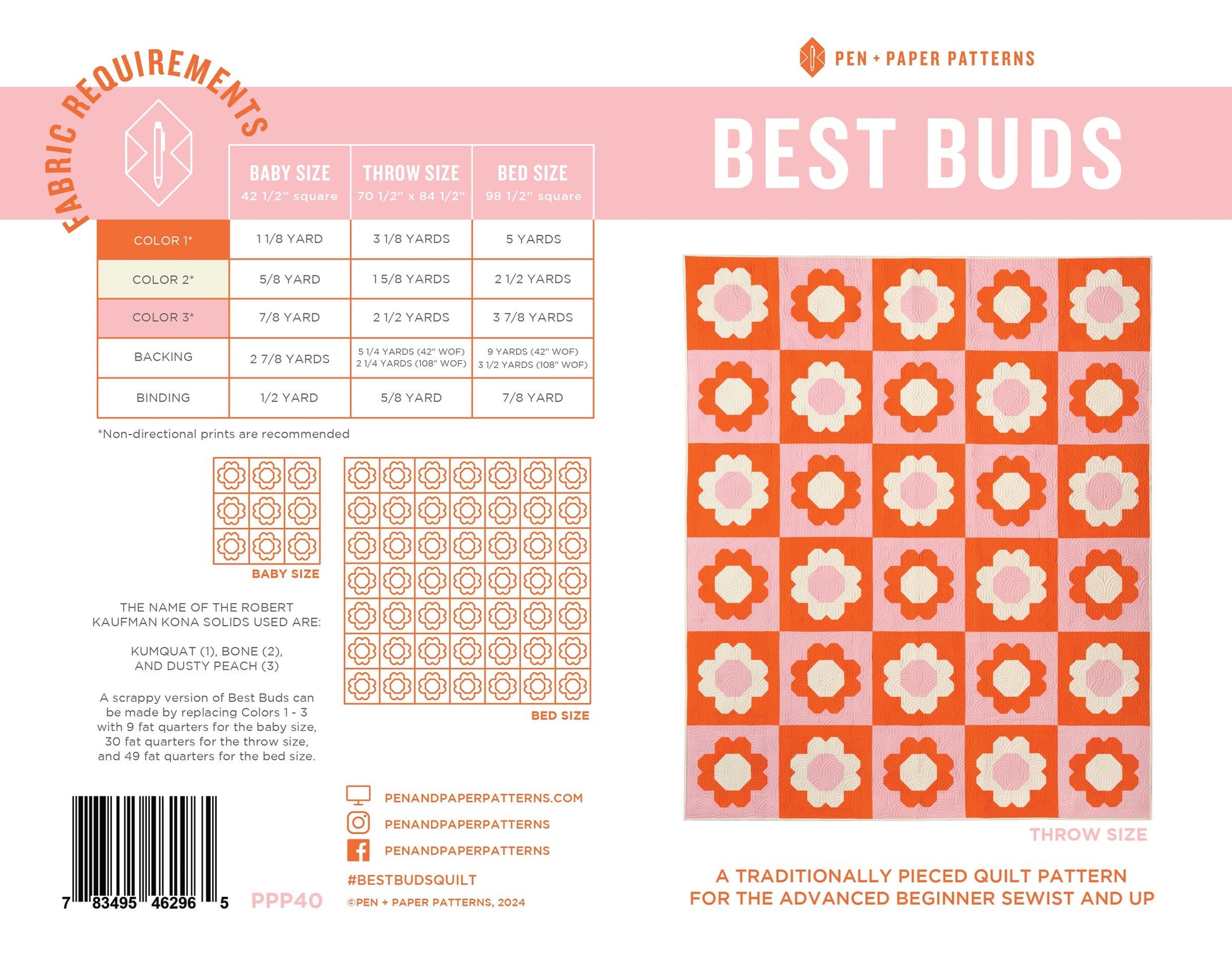 Best Buds Quilt Pattern by Pen + Paper Patterns PAPER Pattern Flower Floral Modern Quilt Pattern