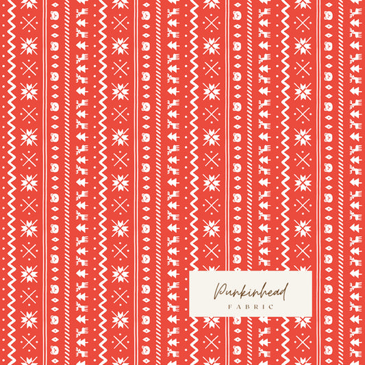 Northern Lights Fair Isle Red White FLANNEL by Riley Blake Nordic Winter Christmas Holiday Cotton Quilting Fabric by the Yard