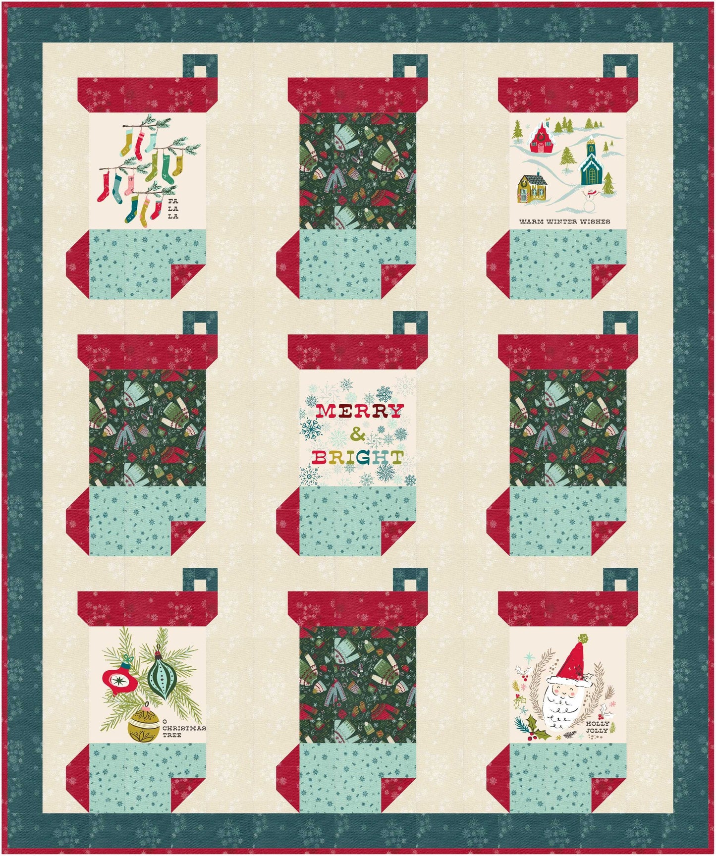 Cozy Wonderland Santa Icicle Teal Aqua by Fancy That Design House for Moda Retro Vintage Christmas Holiday Cotton Quilting Fabric by yard