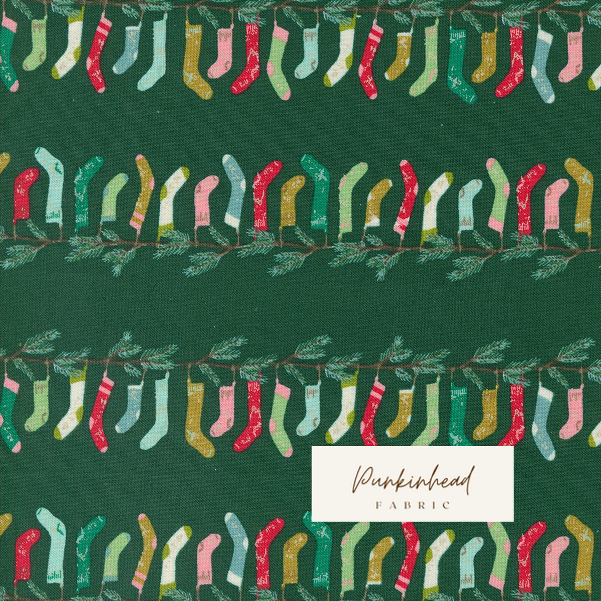 Cozy Wonderland Stocking Pine Green by Fancy That Design House Moda Retro Vintage Christmas Holiday Cotton Quilting Fabric by yard