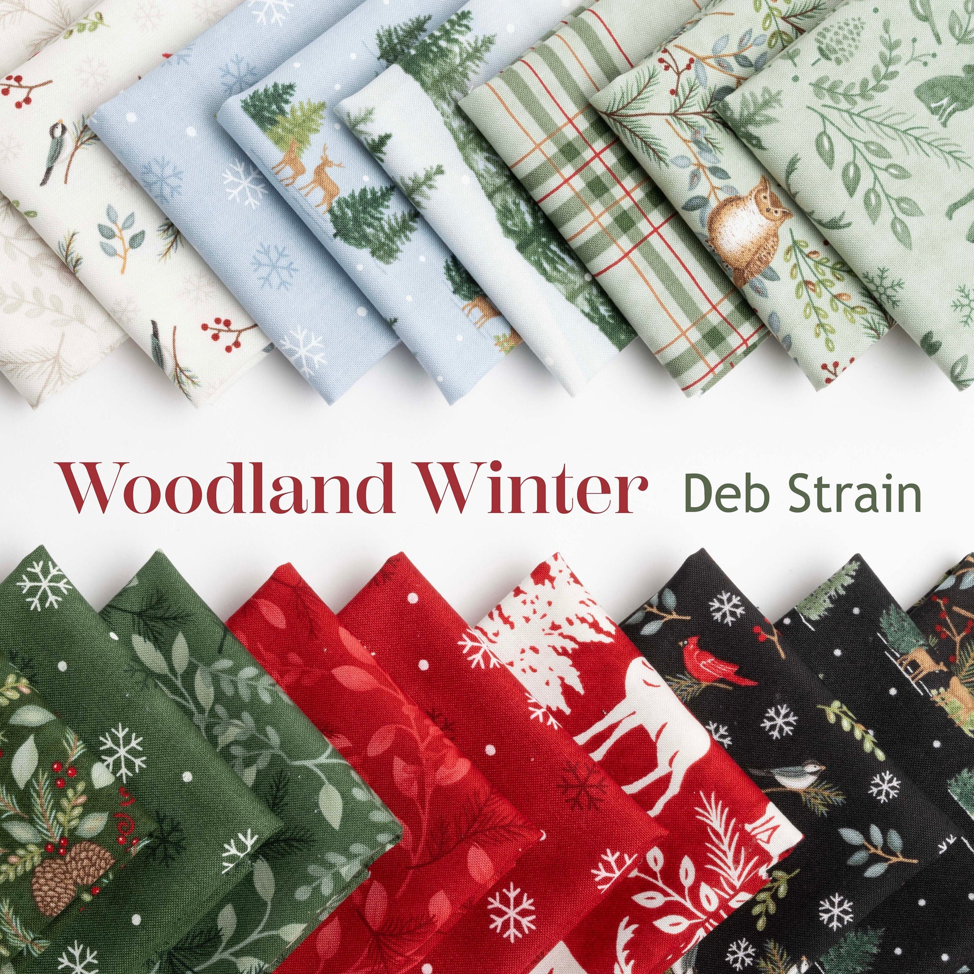 Woodland Winter Christmas Fat Quarter Bundle by Deb Strain for Moda Woodsy Outdoor Nature Holiday Quilting Fabric by the Yard