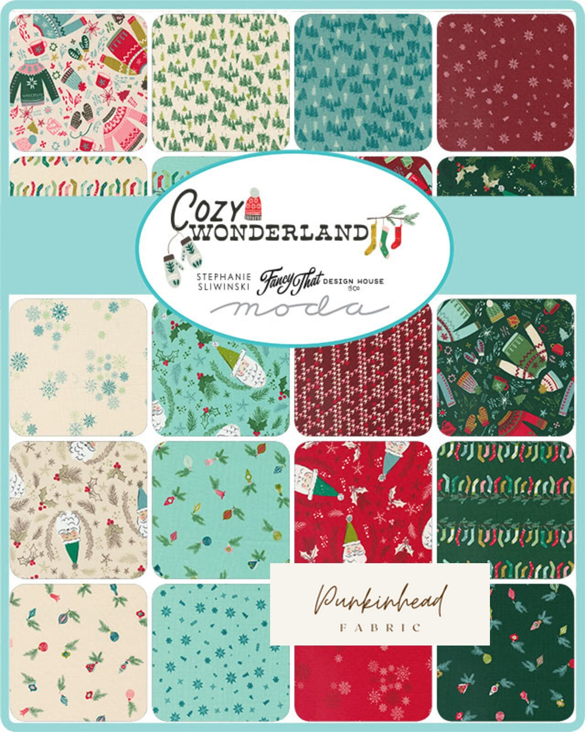 Cozy Wonderland Holly Ornaments Green Mint Aqua Fancy That Design House Moda Retro Vintage Christmas Holiday Cotton Quilting Fabric by yard