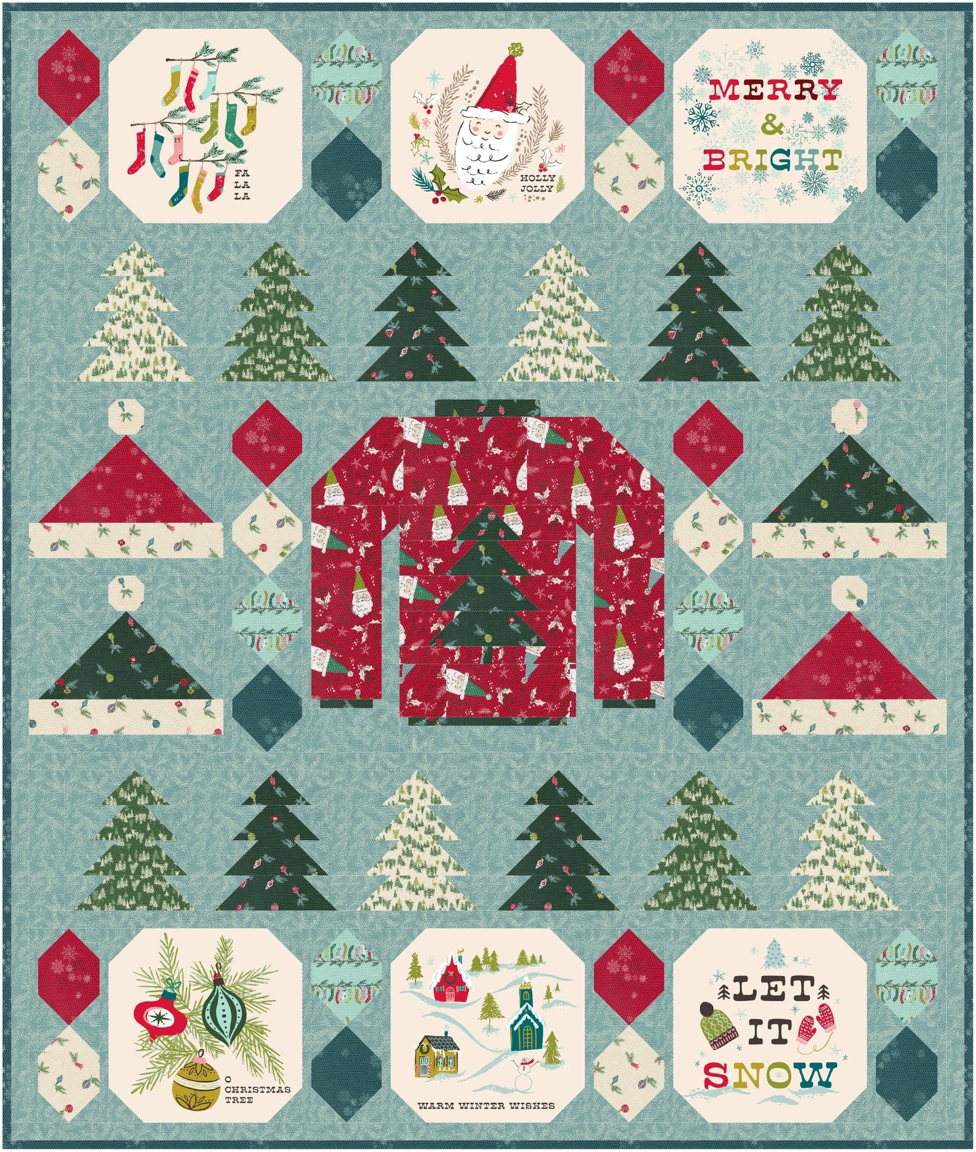 Cozy Wonderland Santa Berry by Fancy That Design House for Moda Retro Ski Lodge Vintage Christmas Holiday Cotton Quilting Fabric by the yard