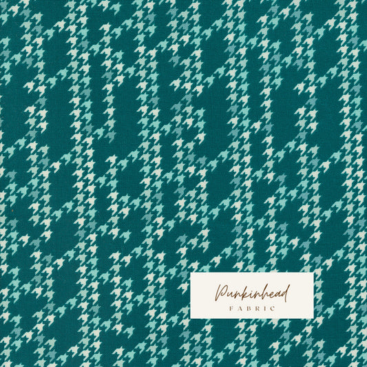 Cozy Wonderland Hounds Tooth Check Teal Blue Green White Fancy That Design House Moda Retro Vintage Holiday Cotton Quilting Fabric by yard
