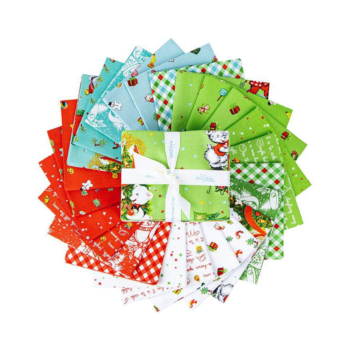 Jingle Bells Christmas Fat Quarter Bundle by Lindsay Wilkes for Riley Blake Vintage Retro Holiday Cotton Quilting Fabric by the Yard