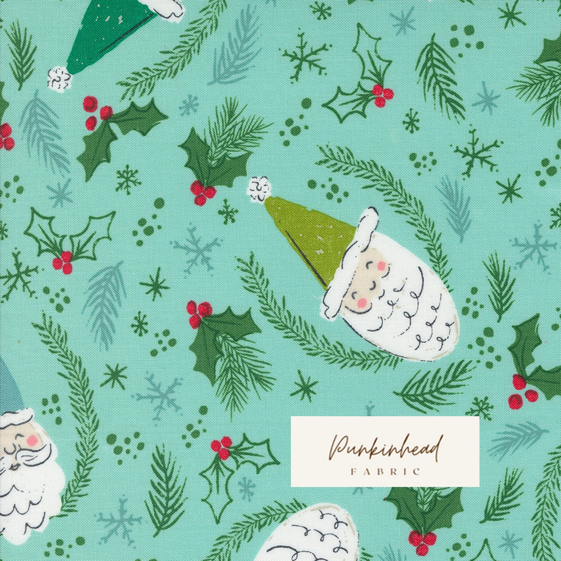 Cozy Wonderland Santa Icicle Teal Aqua by Fancy That Design House for Moda Retro Vintage Christmas Holiday Cotton Quilting Fabric by yard