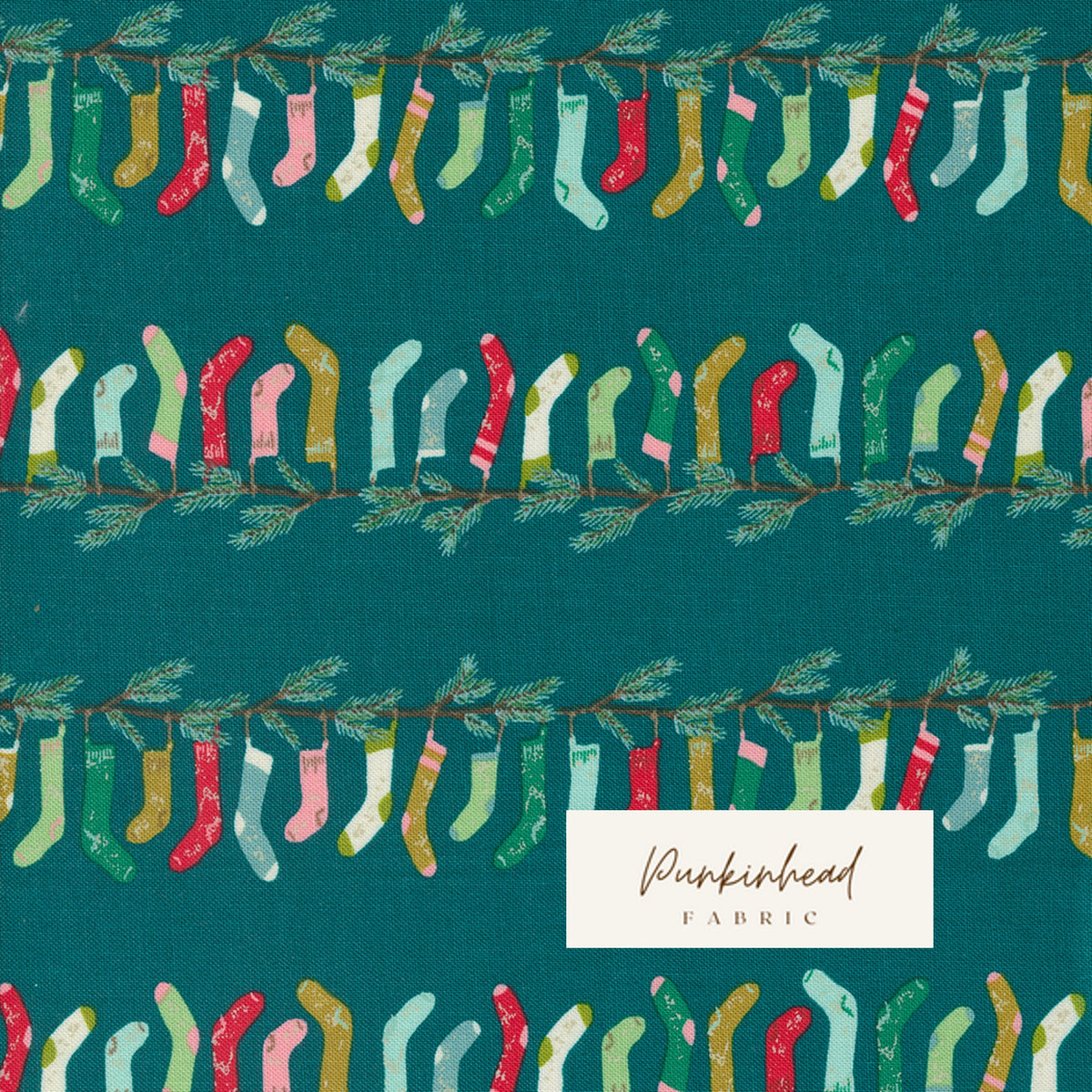 Cozy Wonderland Stocking Teal by Fancy That Design House Moda Retro Vintage Christmas Holiday Cotton Quilting Fabric by yard