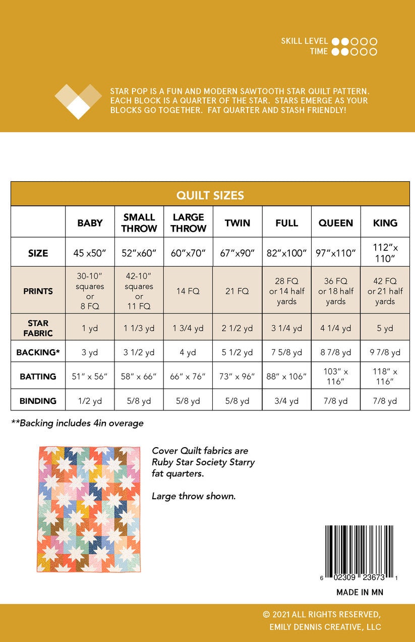 Star Pop Quilt Pattern by Emily Dennis of Quilty Love- PAPER Pattern, Scrappy Quilt Pattern, Sawtooth Star Quilt Pattern, Patchwork Quilt