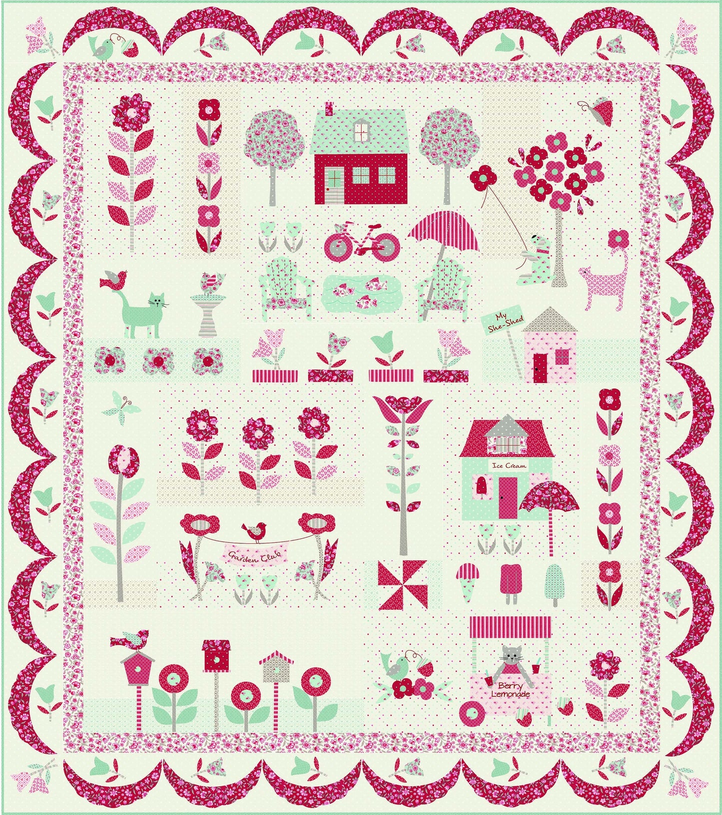 My Summer House Summer Flowers Florals Rose Red White Gray by Bunny Hill Designs Patriotic July 4th for Moda Cotton Quilting Fabric yard
