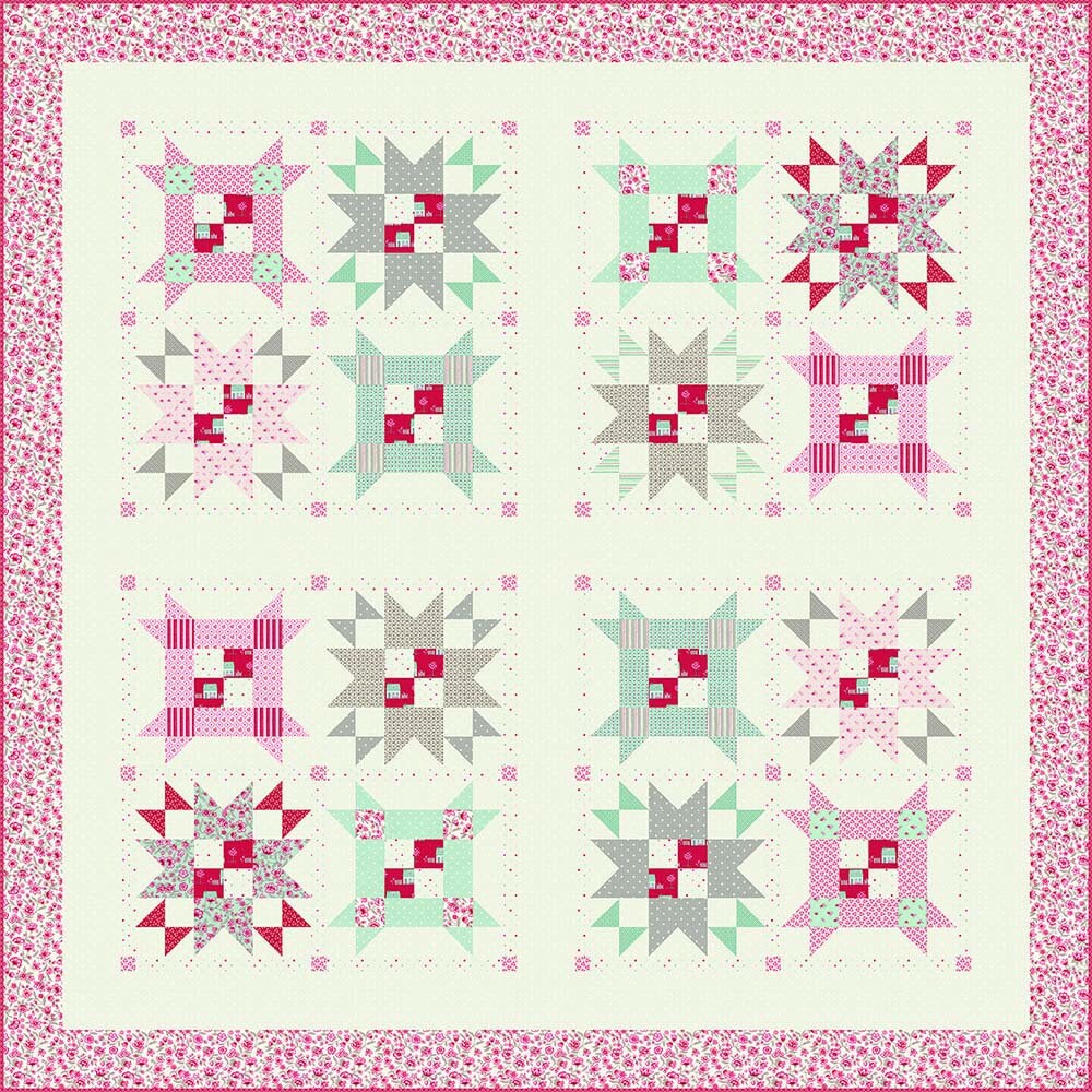 My Summer House Trellis Blooms Small Floral Aqua Blue Red by Bunny Hill Designs Patriotic July 4th for Moda Cotton Quilting Fabric yard