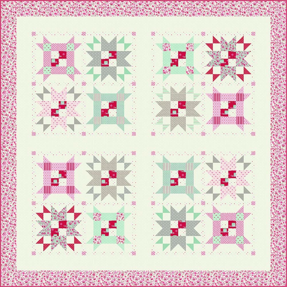 My Summer House Summer Flowers Florals Rose Red White Gray by Bunny Hill Designs Patriotic July 4th for Moda Cotton Quilting Fabric yard
