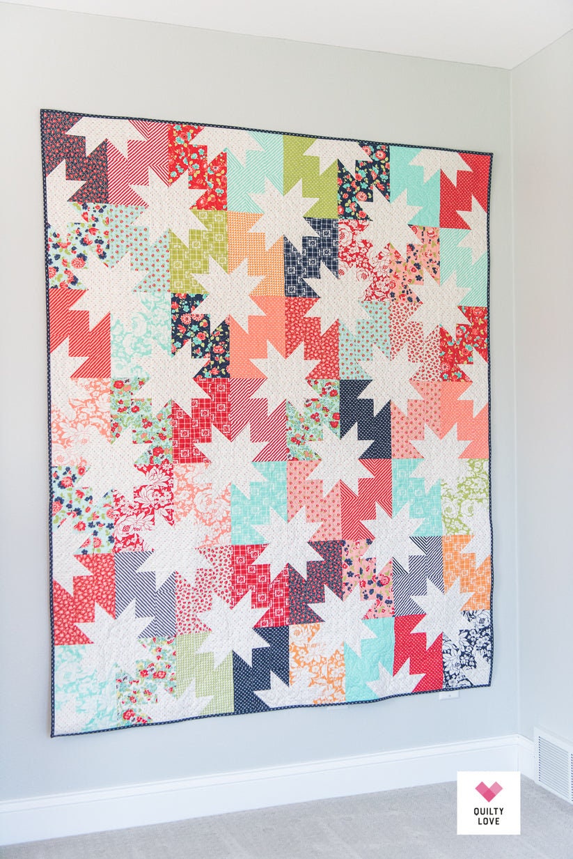 Star Pop Quilt Pattern by Emily Dennis of Quilty Love- PAPER Pattern, Scrappy Quilt Pattern, Sawtooth Star Quilt Pattern, Patchwork Quilt