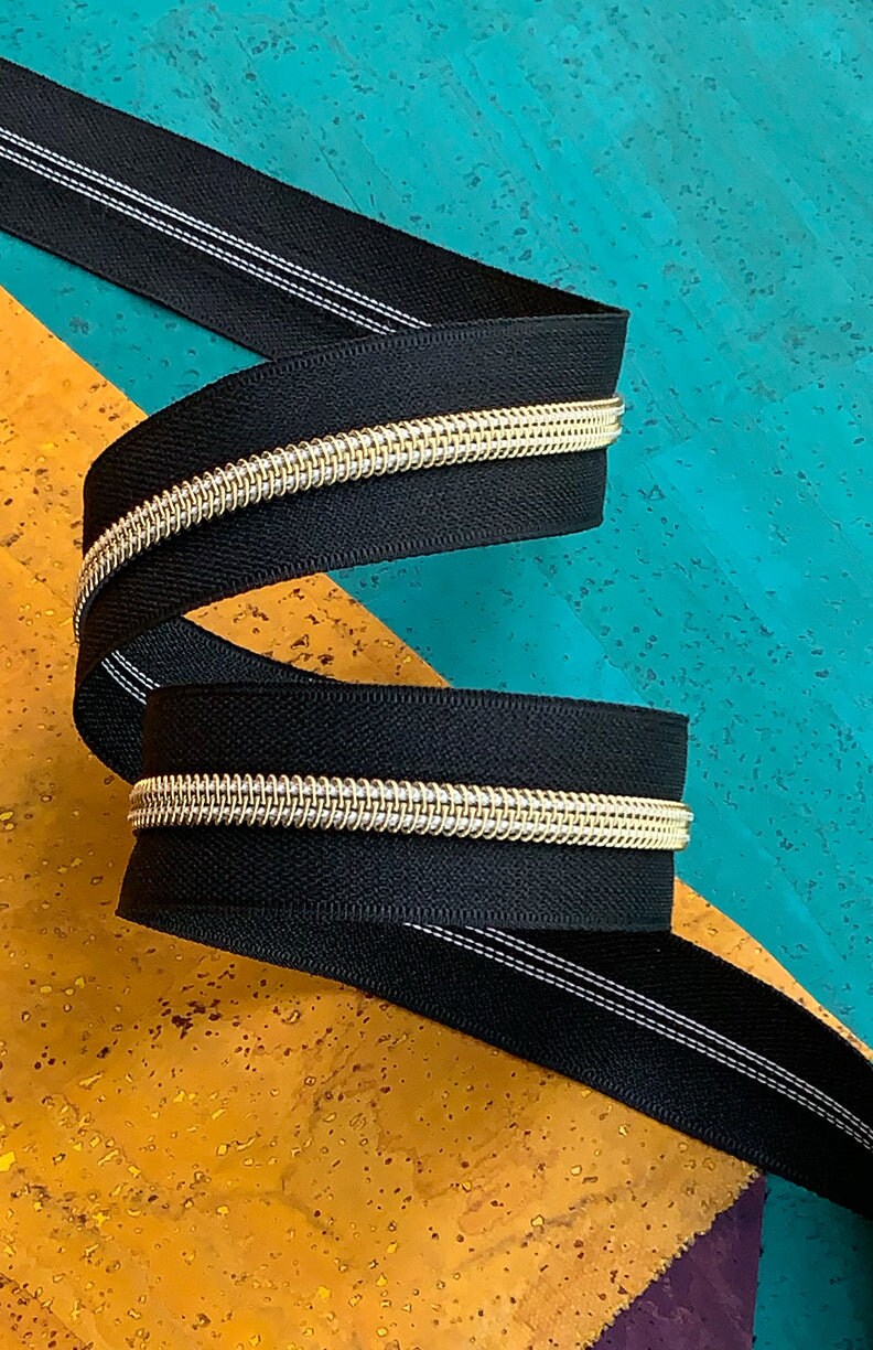Black & Gold Zipper By The Yard from Sassafras Lane Designs - 3 Yards, Size #5 - PULLS NOT INLCUDED