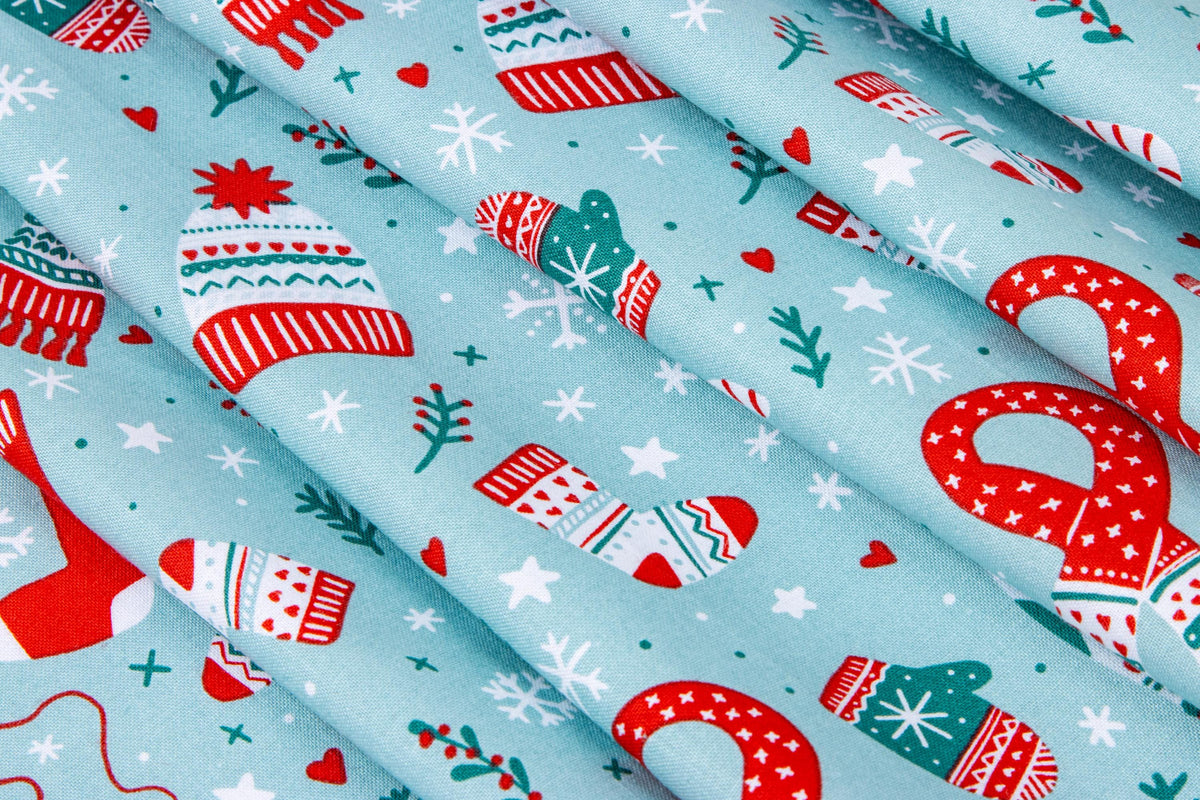 Ski Hill Ski Tracks Aqua White Plaid by Riley Blake Vintage Christmas Cotton Quilting Fabric by the Yard