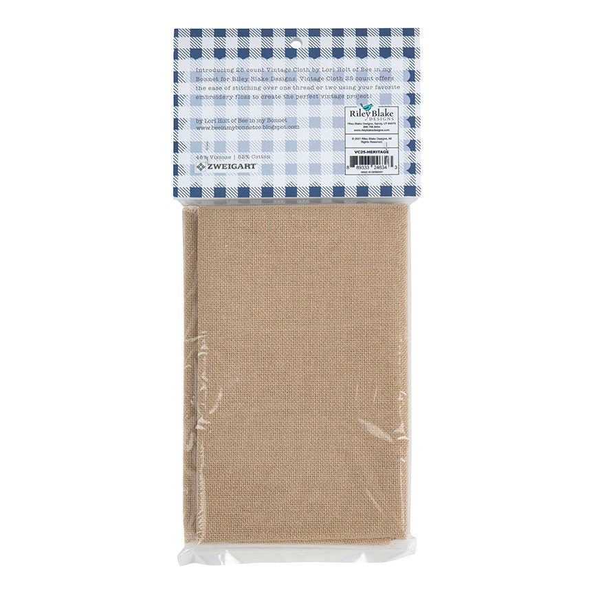 25 Count Evenweave Lugana in Heritage Tan Taupe Zweigart Vintage Cloth by Lori Holt for Riley Blake Cotton Linen Cross Stitch Fabric 18 x 27