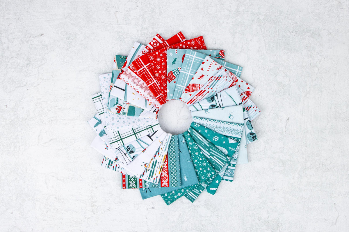 Ski Hill Ski Tracks Aqua White Plaid by Riley Blake Vintage Christmas Cotton Quilting Fabric by the Yard