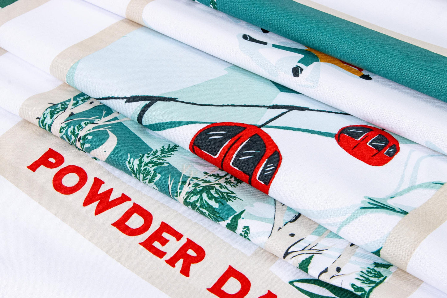 Ski Hill Ski Tracks White Green Aqua Plaid by Riley Blake Vintage Christmas Cotton Quilting Fabric by the Yard