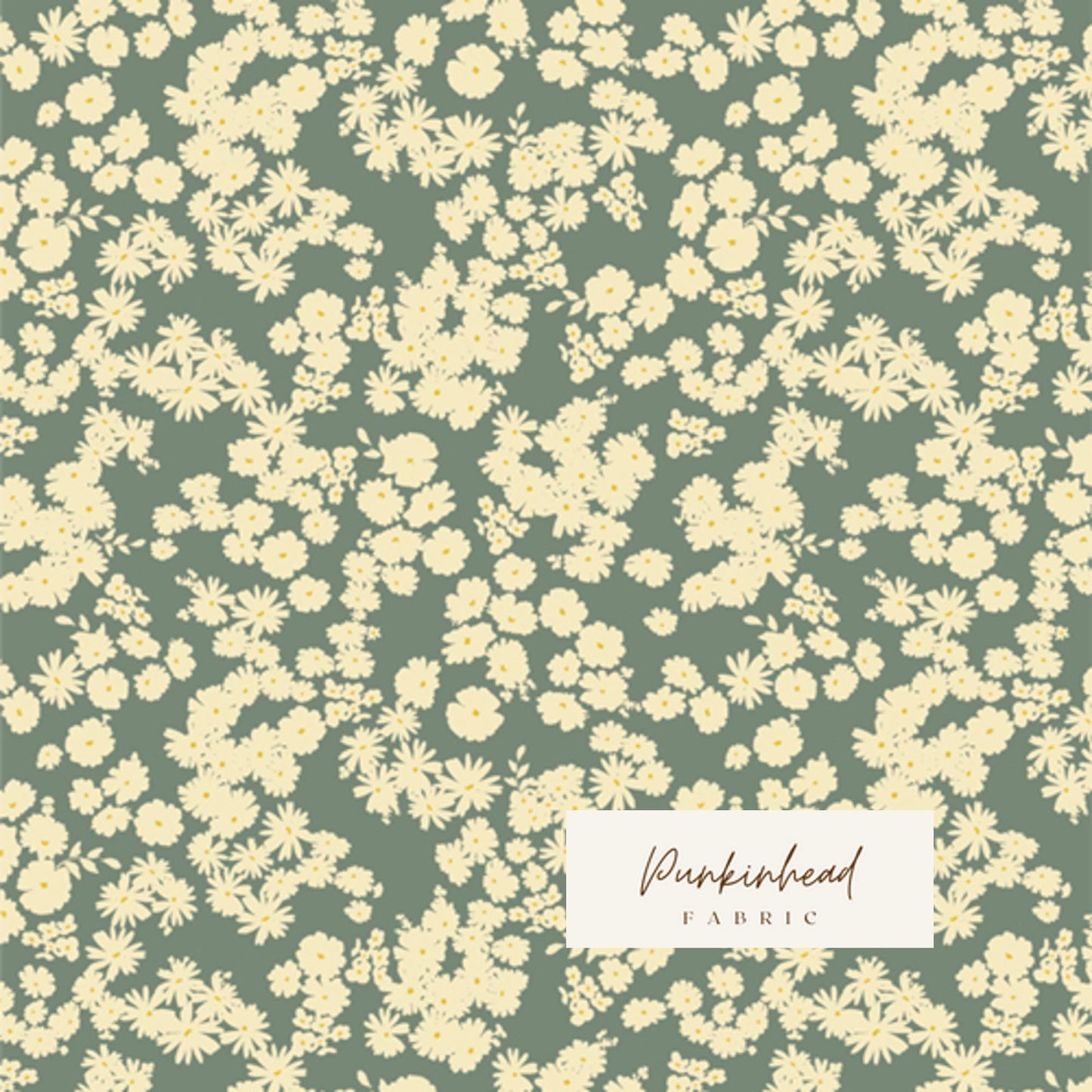 Smoky Blossoms Fir from A Year in Petals by Art Gallery Fabrics Bonnie Christine Green Off White Floral Cotton Quilting Fabric by the Yard