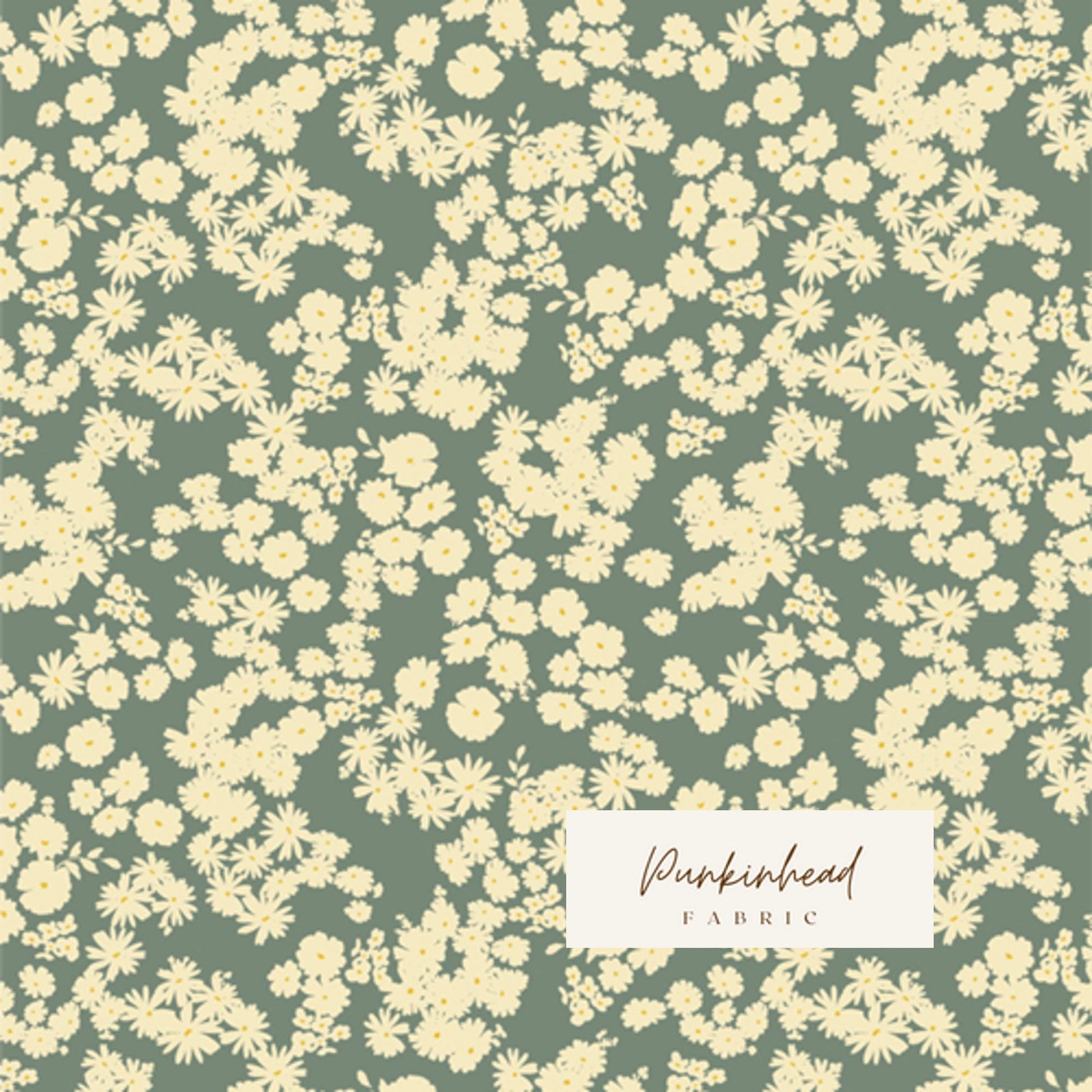 Smoky Blossoms Fir from A Year in Petals by Art Gallery Fabrics Bonnie Christine Green Off White Floral Cotton Quilting Fabric by the Yard