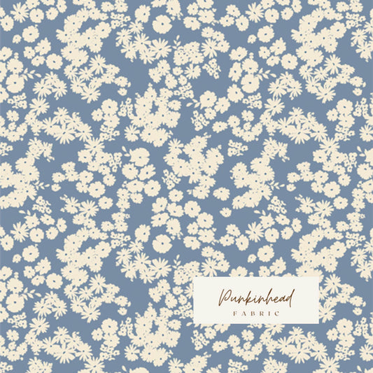 Smoky Blossoms Cloud from A Year in Petals by Art Gallery Fabrics Bonnie Christine Blue White Floral Cotton Quilting Fabric by the Yard