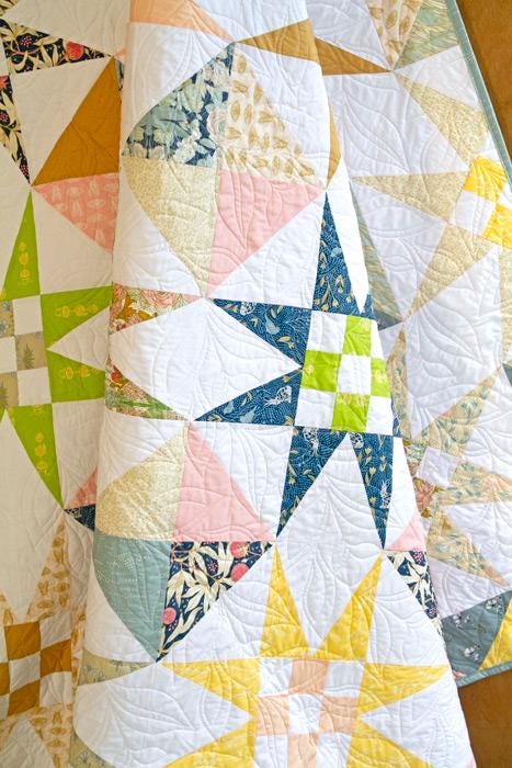 Growing Buds Shadow from Spring Equinox by Art Gallery Fabrics Blue White Gold Floral Bird Cotton Quilt Fabric by the Yard by Katie O'Shea