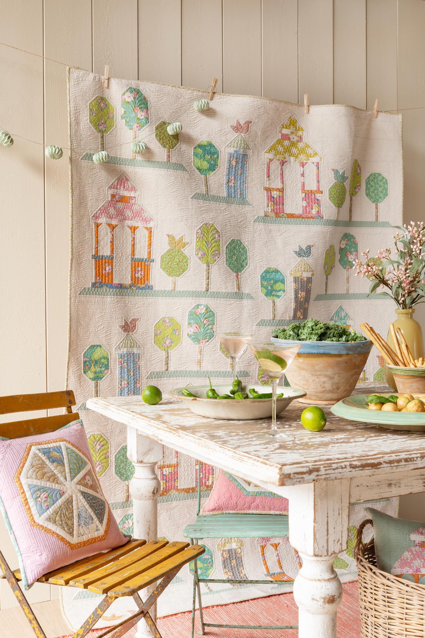 Tilda Sunday Brunch White Flower Pink Spring Summer Floral Cotton Quilting Fabric by the Yard