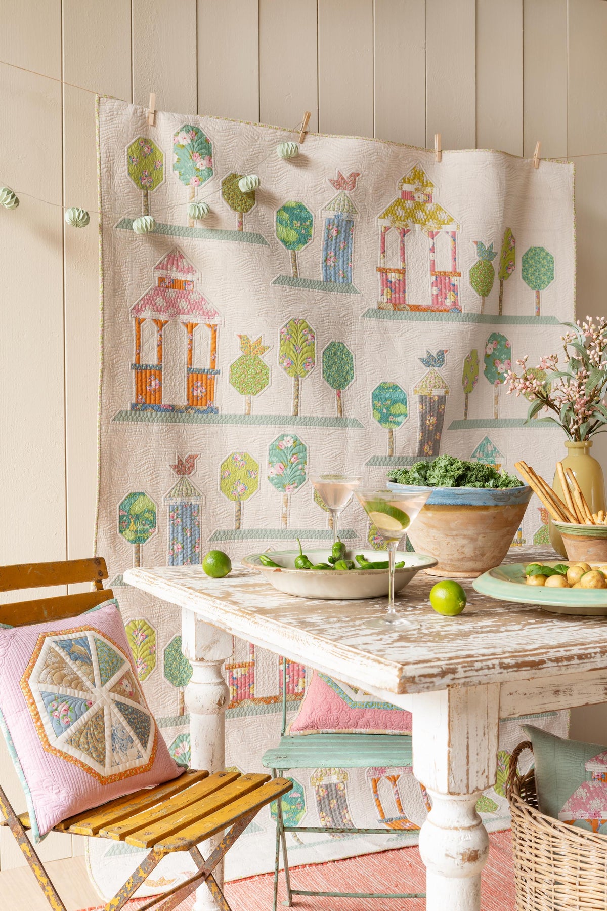 Tilda Sunday Brunch Blue White Flower Trees Spring Summer Floral Cotton Quilting Fabric by the Yard