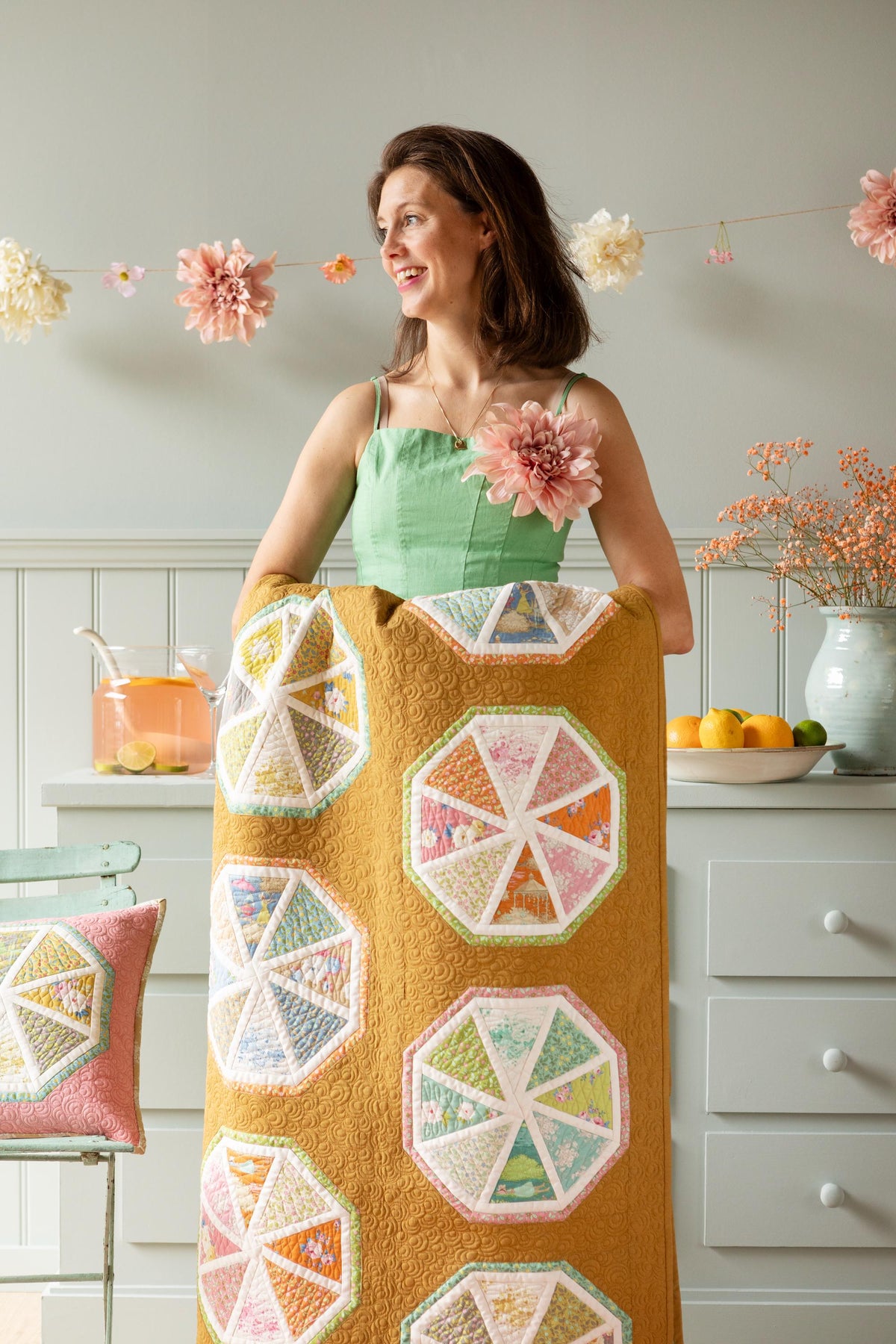 Tilda Sunday Brunch Ginger Orange Flower Trees Spring Summer Floral Cotton Quilting Fabric by the Yard