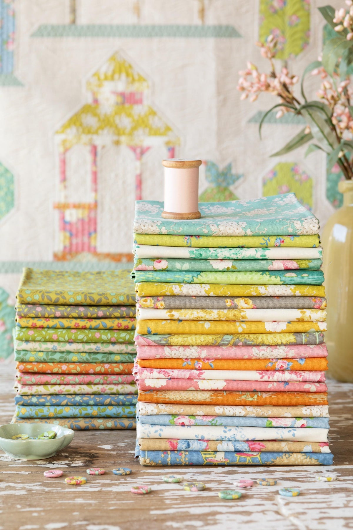 Tilda Sunday Brunch White Flower Pink Spring Summer Floral Cotton Quilting Fabric by the Yard