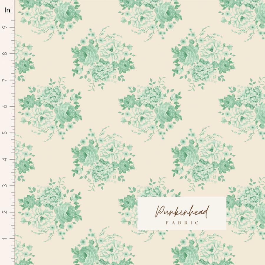 Tilda Sunday Brunch Mia White Flower Teal Blue Green Spring Summer Floral Cotton Quilting Fabric by the Yard