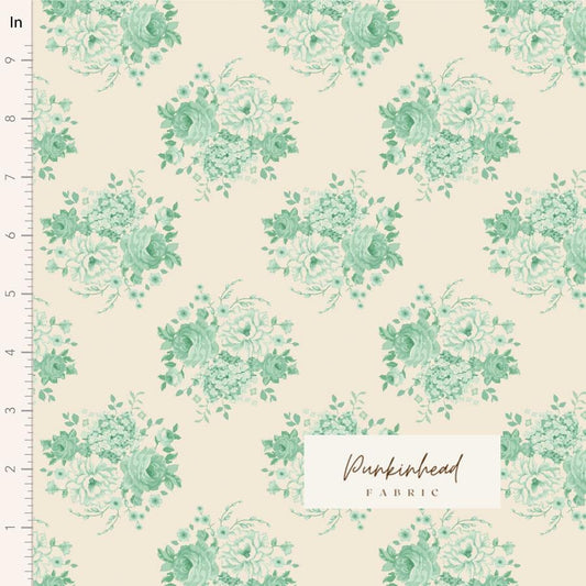 Tilda Sunday Brunch Mia White Flower Teal Blue Green Spring Summer Floral Cotton Quilting Fabric by the Yard