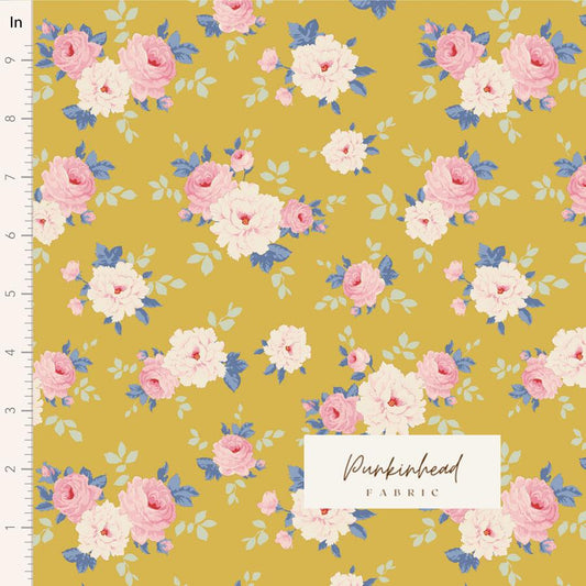 Tilda Sunday Brunch Pernille Yellow Gold Pink White Flower Spring Summer Floral Cotton Quilting Fabric by the Yard