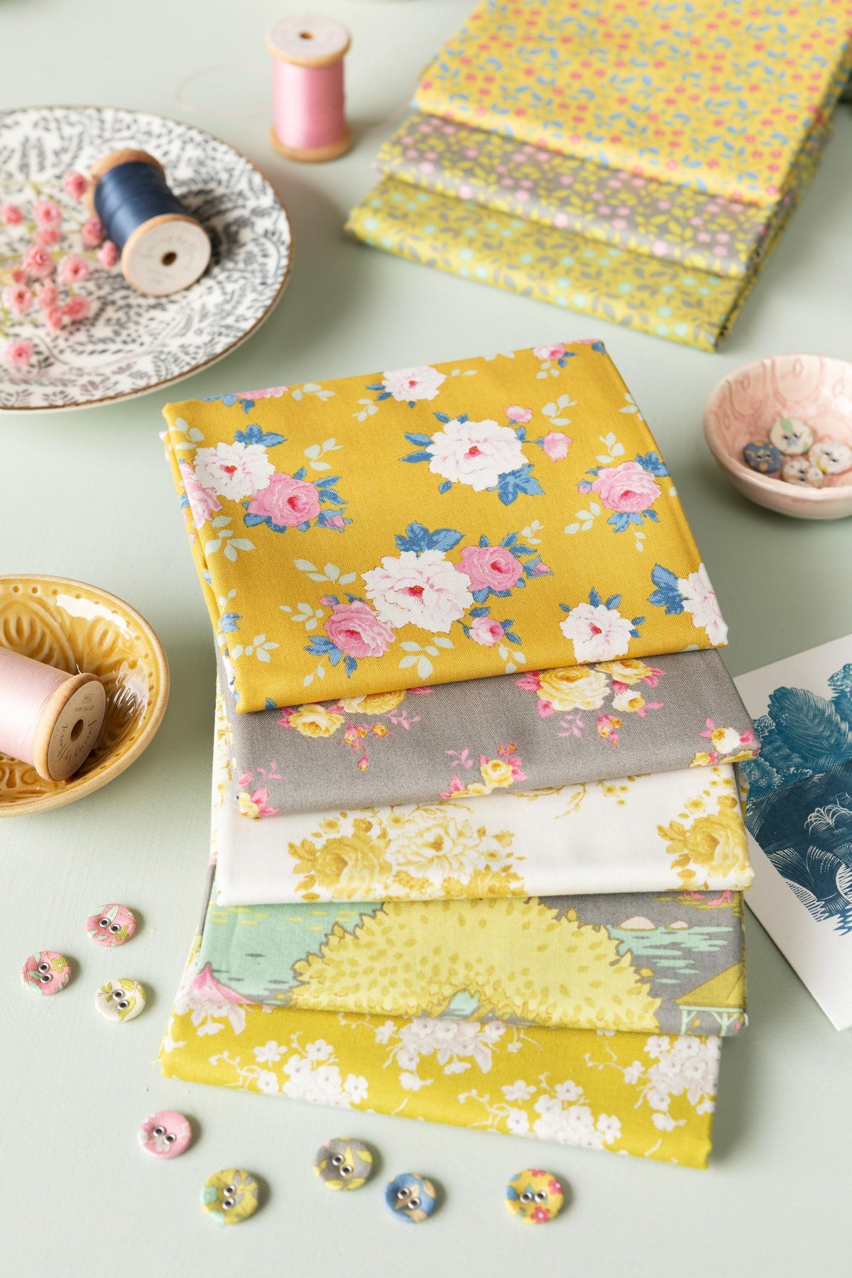 Tilda Sunday Brunch Mia Sour Yellow Gold Pink White Flower Spring Summer Floral Cotton Quilting Fabric by the Yard