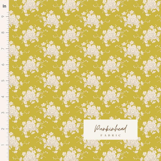 Tilda Sunday Brunch White Flower Sour Yellow Gold Pink Spring Summer Floral Cotton Quilting Fabric by the Yard