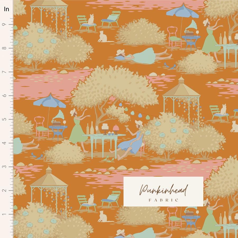 Tilda Sunday Brunch Ginger Orange Flower Trees Spring Summer Floral Cotton Quilting Fabric by the Yard