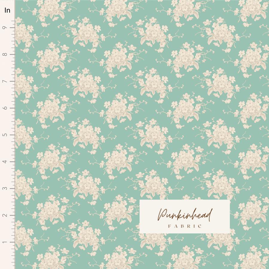 Tilda Sunday Brunch White Flower Teal Blue Green Spring Summer Floral Cotton Quilting Fabric by the Yard