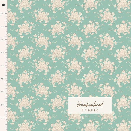Tilda Sunday Brunch White Flower Teal Blue Green Spring Summer Floral Cotton Quilting Fabric by the Yard