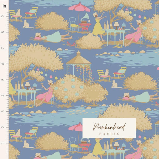 Tilda Sunday Brunch Blue White Flower Trees Spring Summer Floral Cotton Quilting Fabric by the Yard