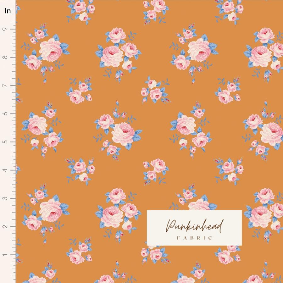 Tilda Sunday Brunch Mille Ginger Orange Pink White Flower Spring Summer Floral Cotton Quilting Fabric by the Yard