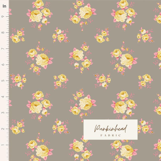 Tilda Sunday Brunch Mille Grey Gray White Pink Flower Spring Summer Floral Cotton Quilting Fabric by the Yard