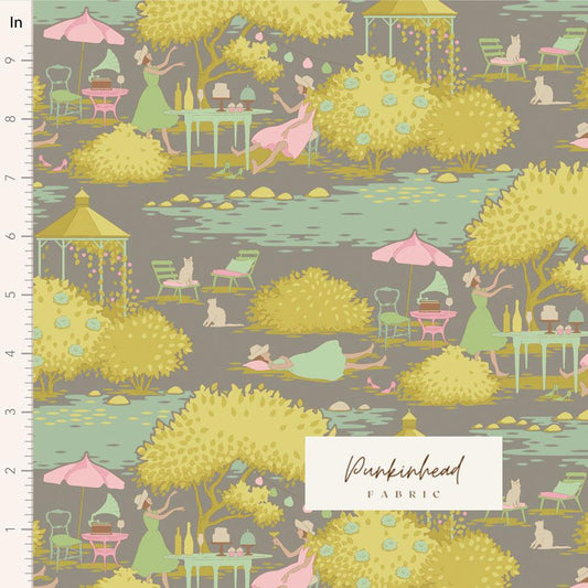 Tilda Sunday Brunch Grey Gray Yellow Gold Pink White Flower Spring Summer Floral Cotton Quilting Fabric by the Yard