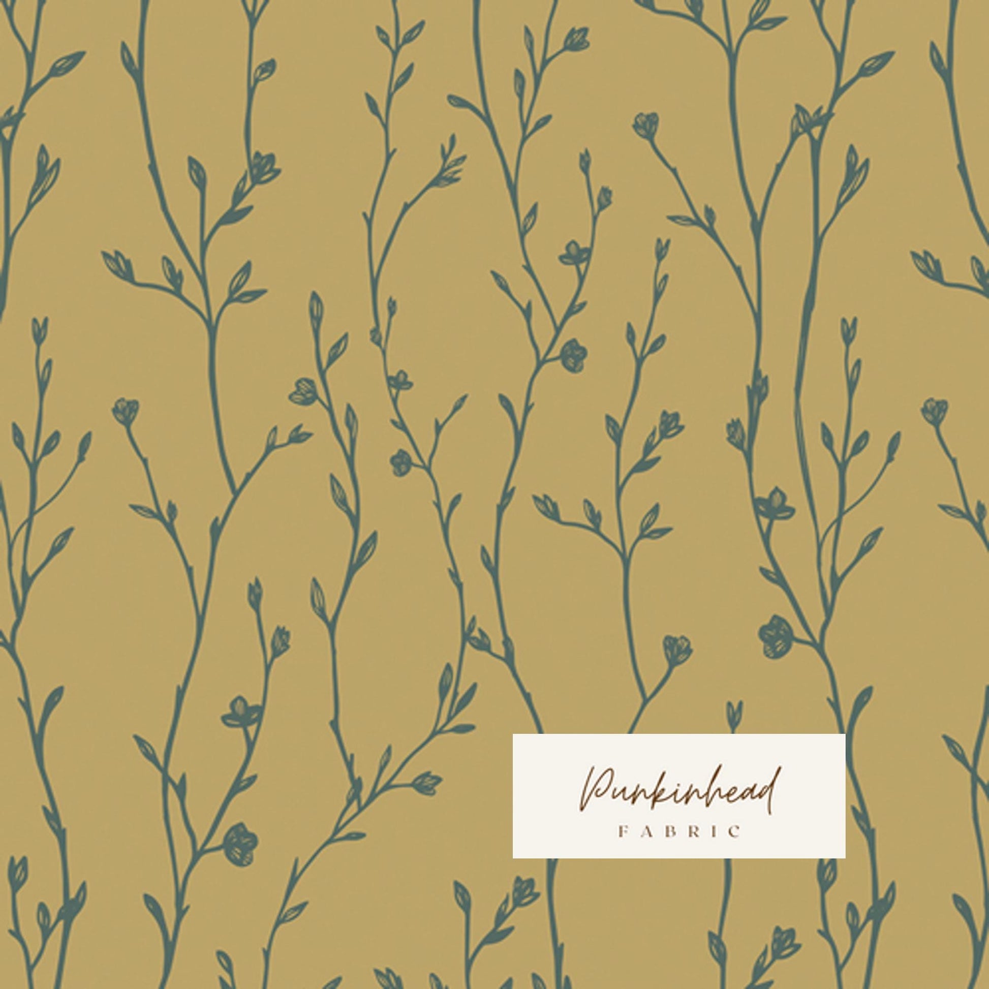 Growing Buds Shadow from Spring Equinox by Art Gallery Fabrics Blue White Gold Floral Bird Cotton Quilt Fabric by the Yard by Katie O'Shea