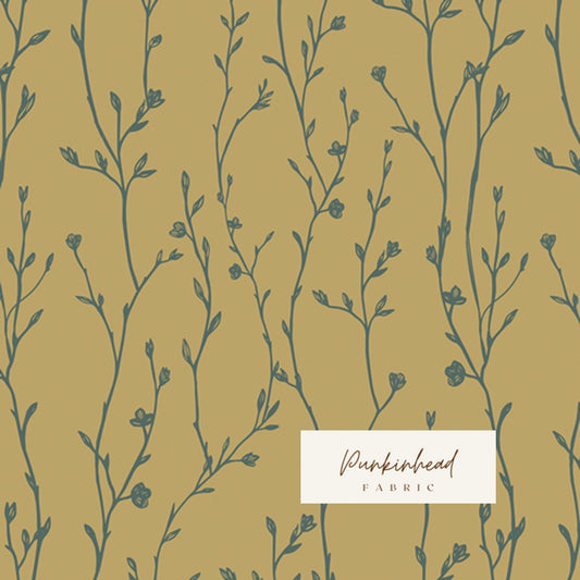 Growing Buds Shadow from Spring Equinox by Art Gallery Fabrics Blue White Gold Floral Bird Cotton Quilt Fabric by the Yard by Katie O'Shea
