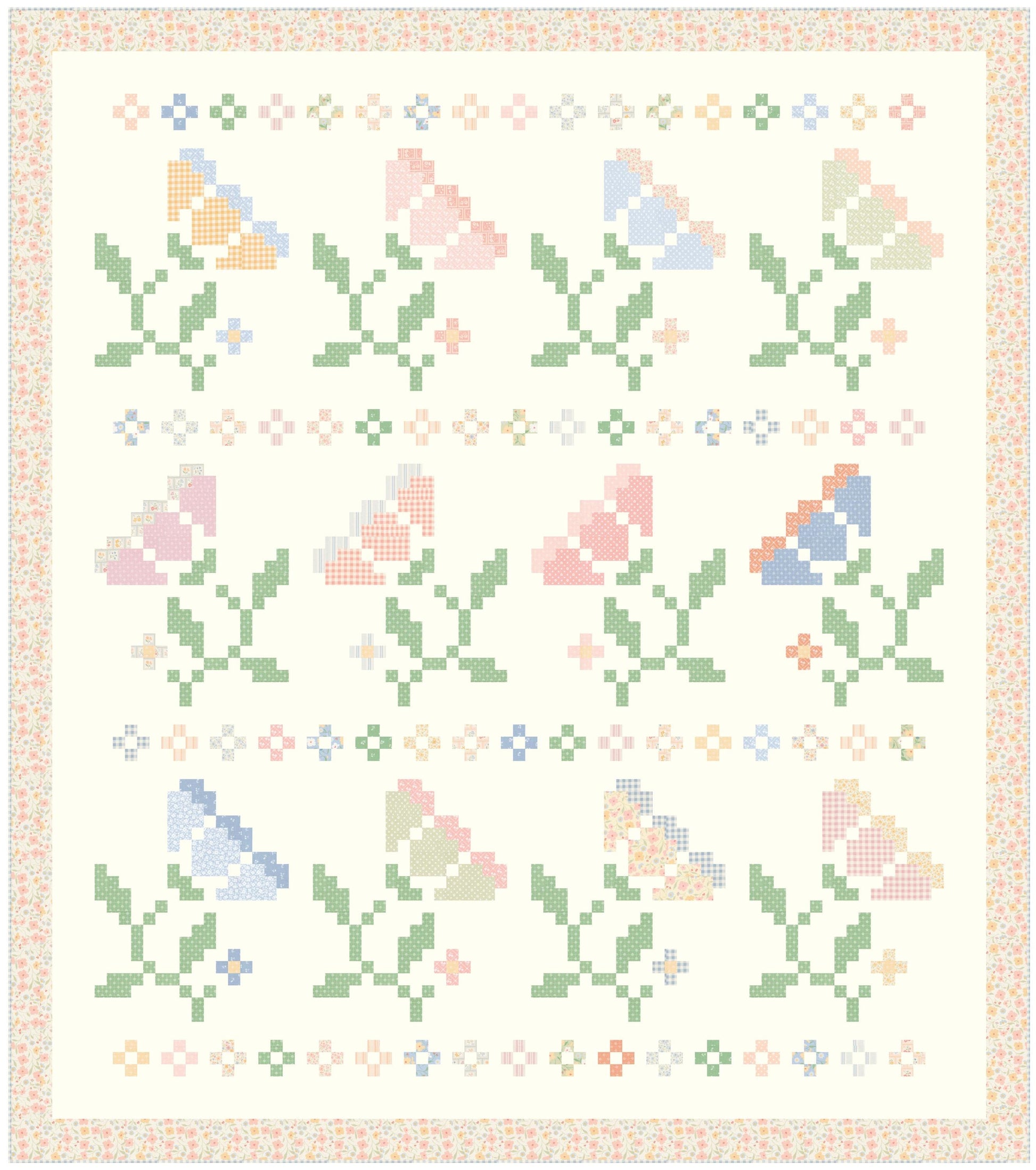 Cottage Charm Koral Kicks Peach Pink Sweet Flower Stamp Heather Briggs My Sew Quilty Life Moda Floral Summer Spring Cotton Quilting Fabric