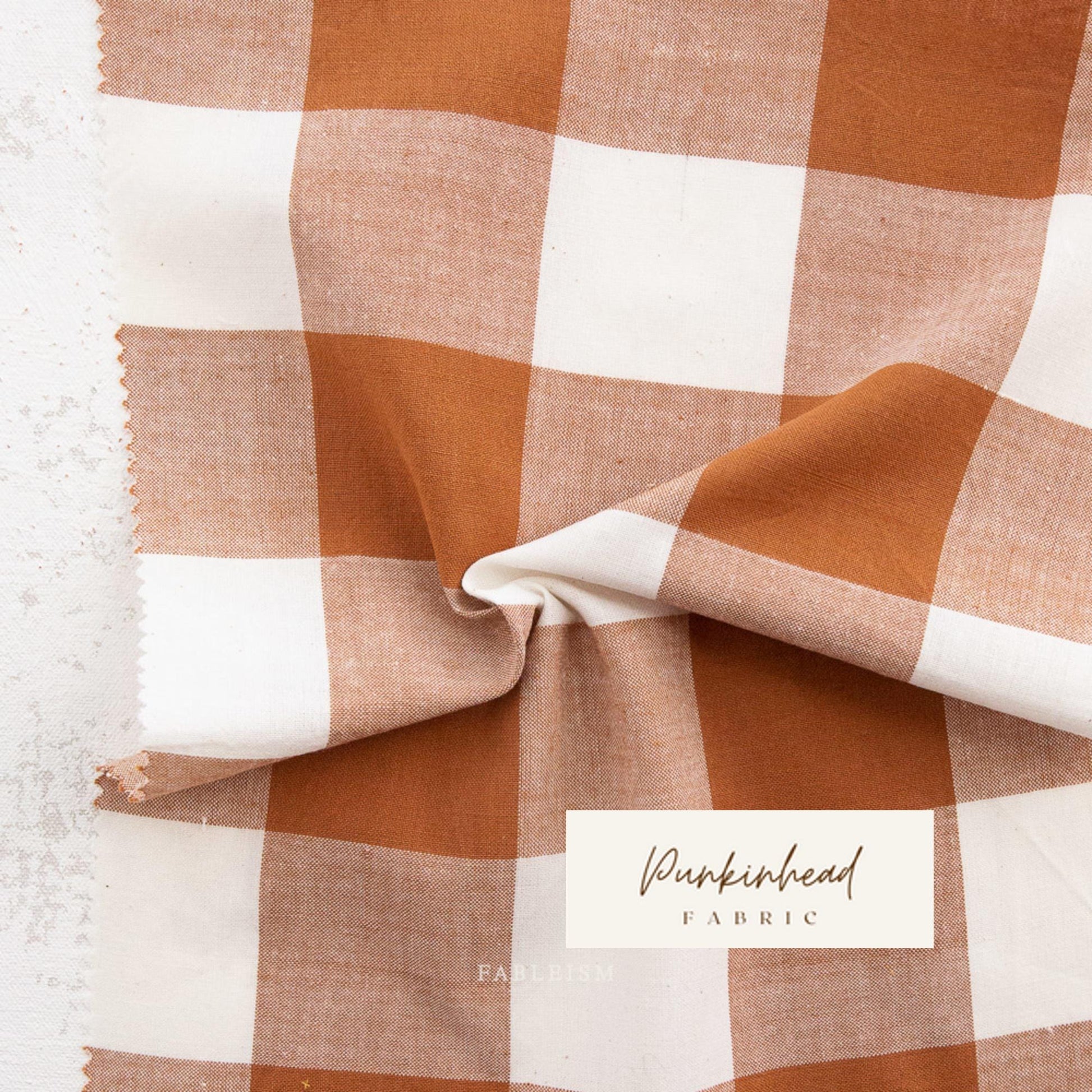 Fableism Large Camp Gingham in Graham Brown Cotton Linen Woven Natural Fiber Quilting Fabric by the Yard