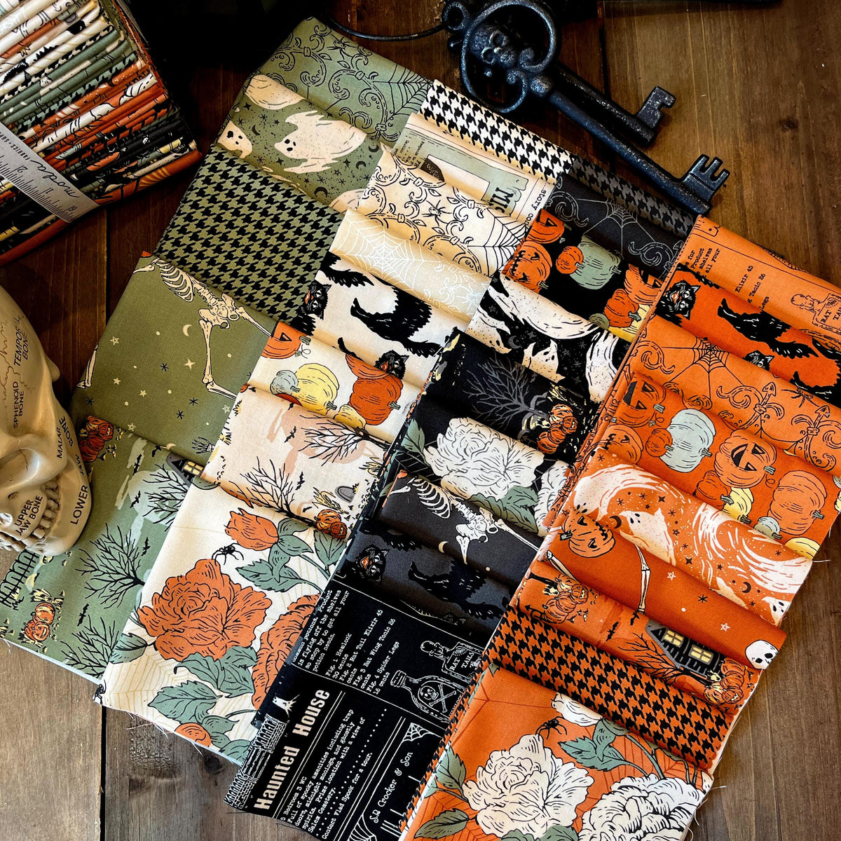 Home Sweet Haunt Pumpkins Midnight Gray Black Halloween Fall Cotton Quilting Fabric by Stacy Iest Hsu for Moda