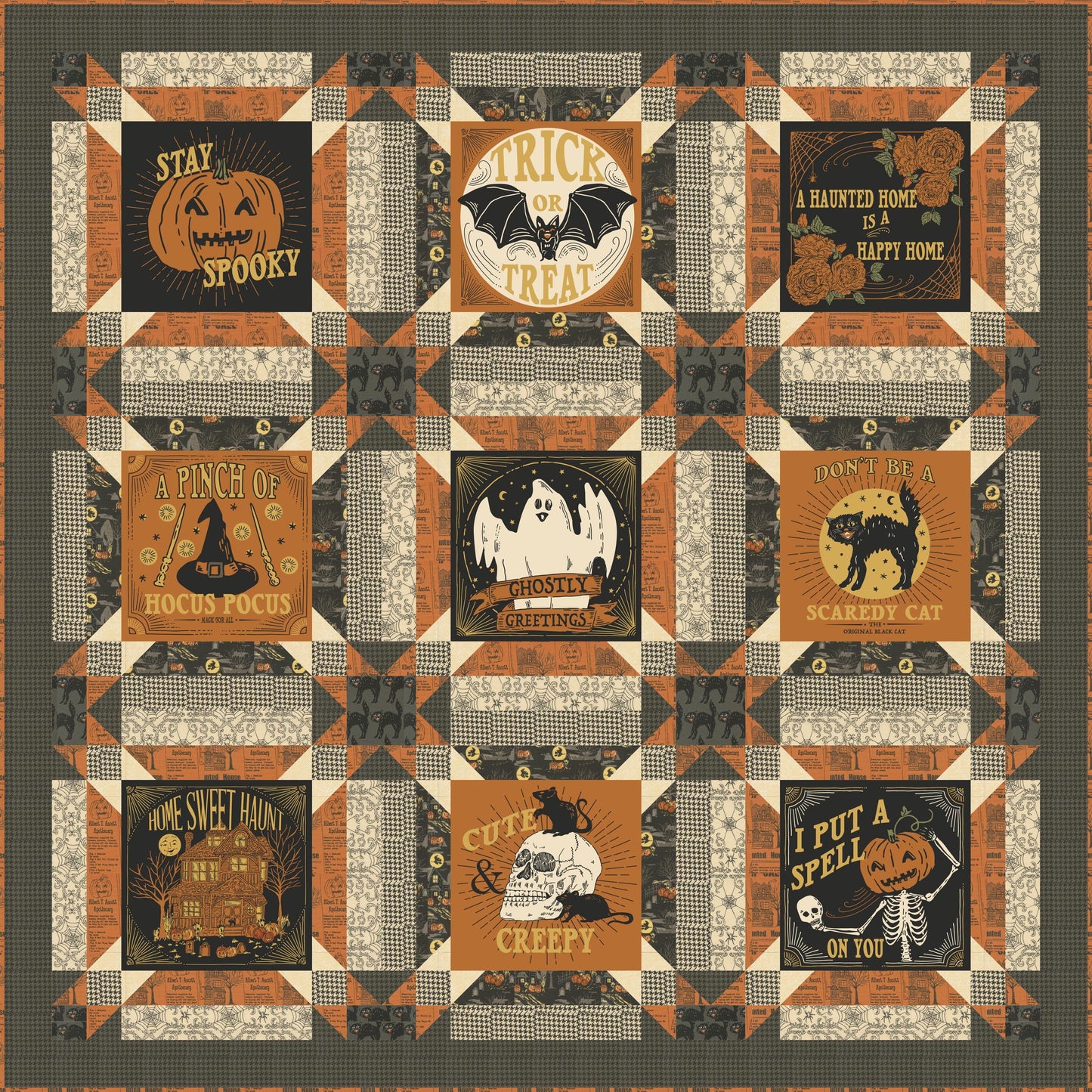 Home Sweet Haunt Pumpkins Midnight Gray Black Halloween Fall Cotton Quilting Fabric by Stacy Iest Hsu for Moda