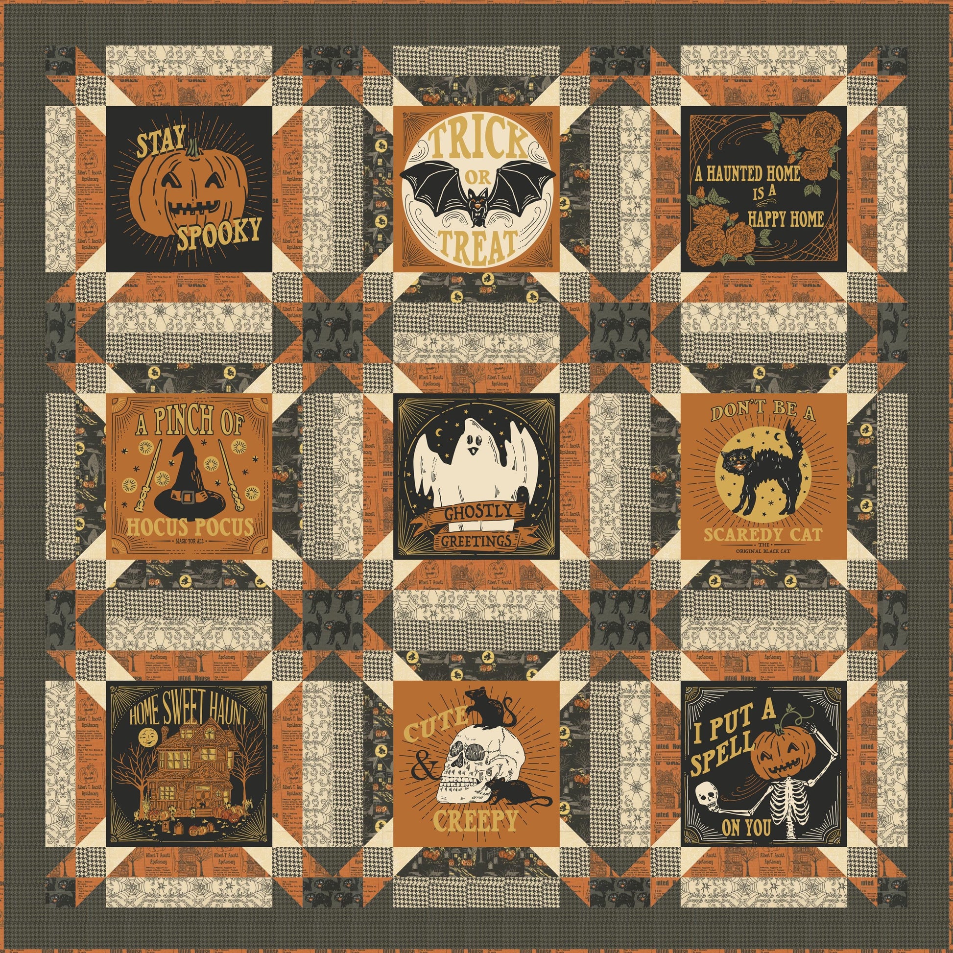 Home Sweet Haunt Pumpkins Rust Orange Brown Halloween Fall Cotton Quilting Fabric by Stacy Iest Hsu for Moda