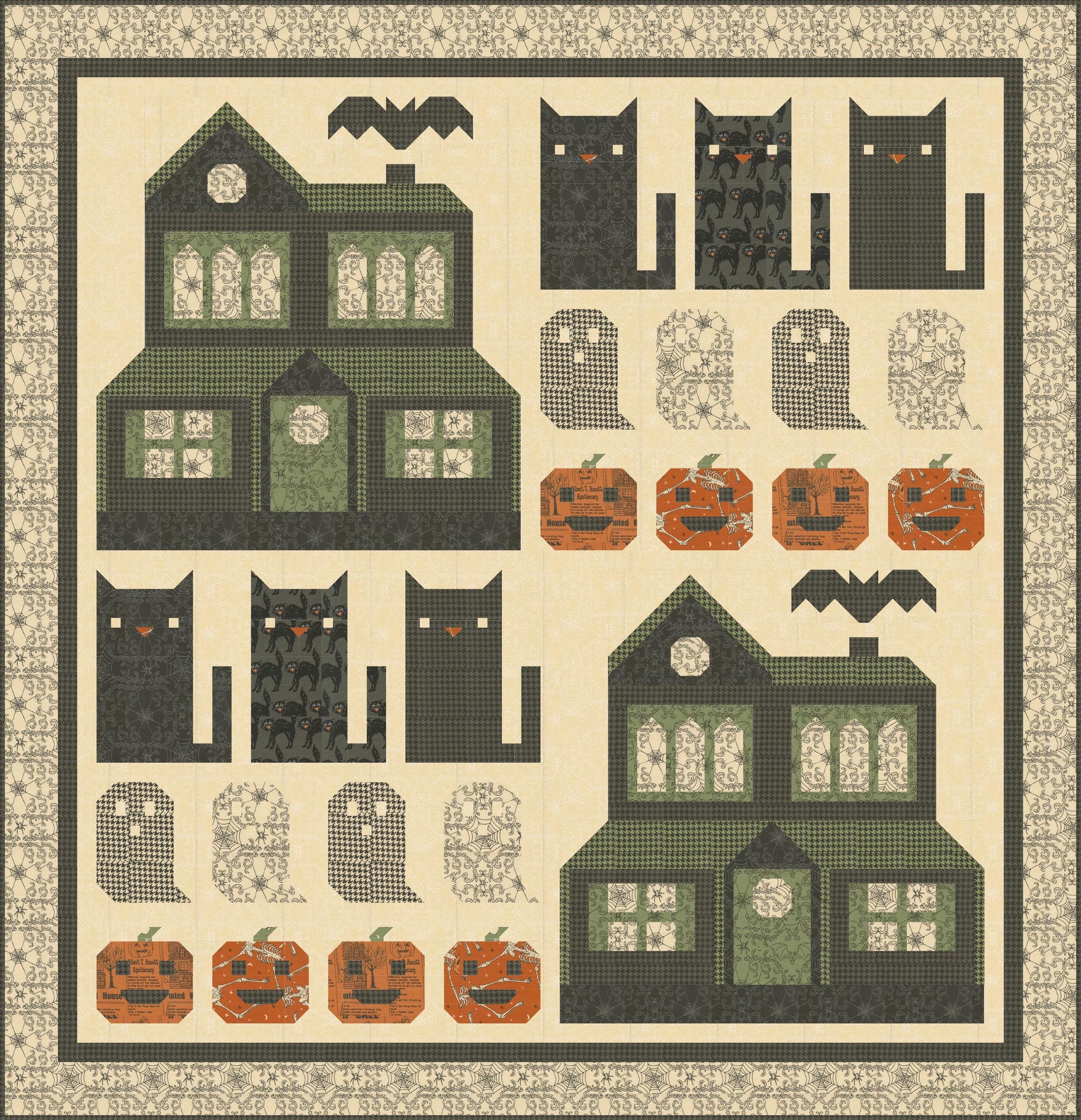 Home Sweet Haunt Pumpkins Rust Orange Brown Halloween Fall Cotton Quilting Fabric by Stacy Iest Hsu for Moda